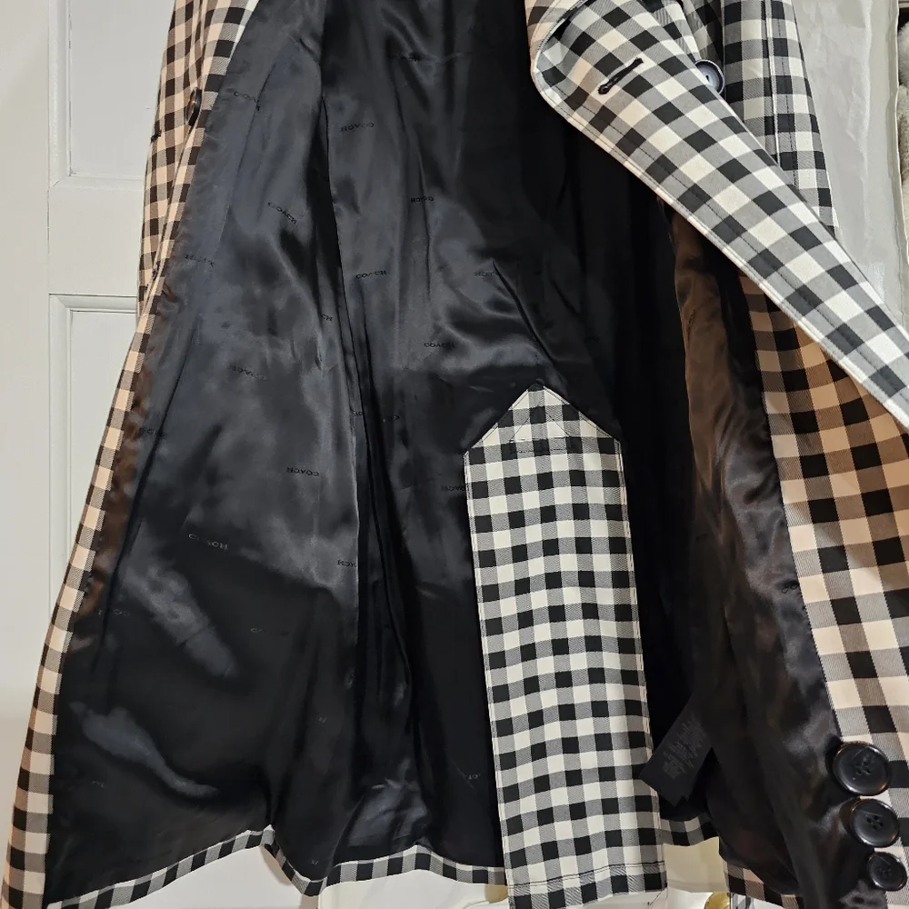 Coach Check Trench Coat Black White Gingham Checkered Rain Coat Double Breasted - Picture 5 of 12